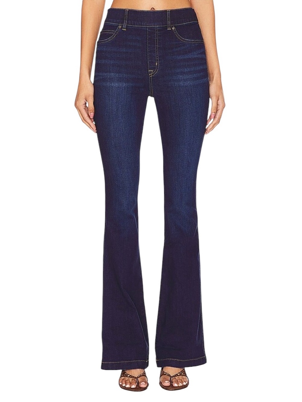 SPANX EveryWear Pull-On Flare Jeans Midnight Shade Stretchy Shaping Large Petite
